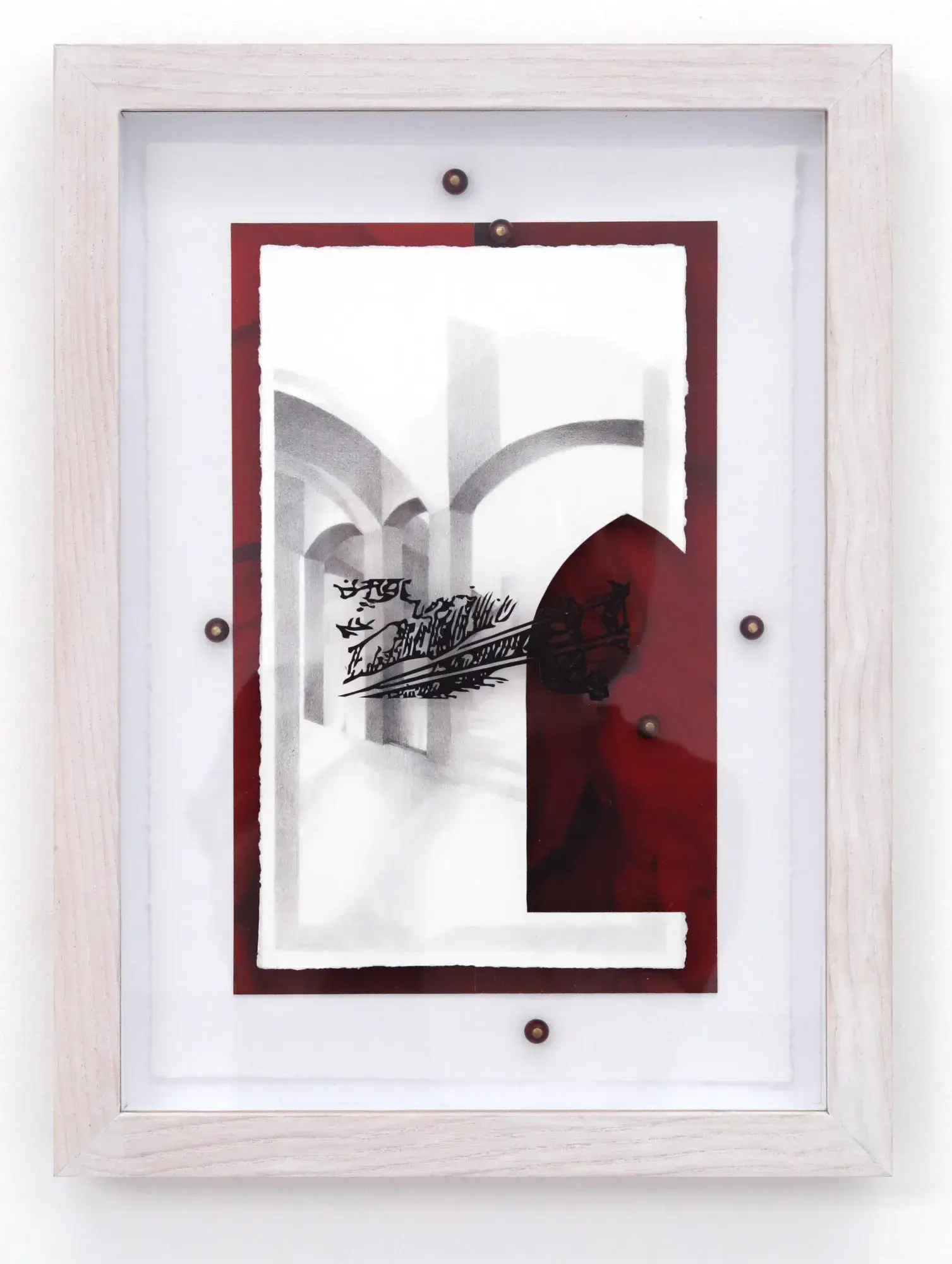 ‘he fell, like a prince’ by Aaron Alexander Smyth, pencil on 640gsm fabriano artistico. archival pigment print on 120gsm epson single weight matte. 40gsm tosa shi. ceramic beads from damaged rosary. acrylic vinyl cutting. hand framed with limed ash. signed verso.
