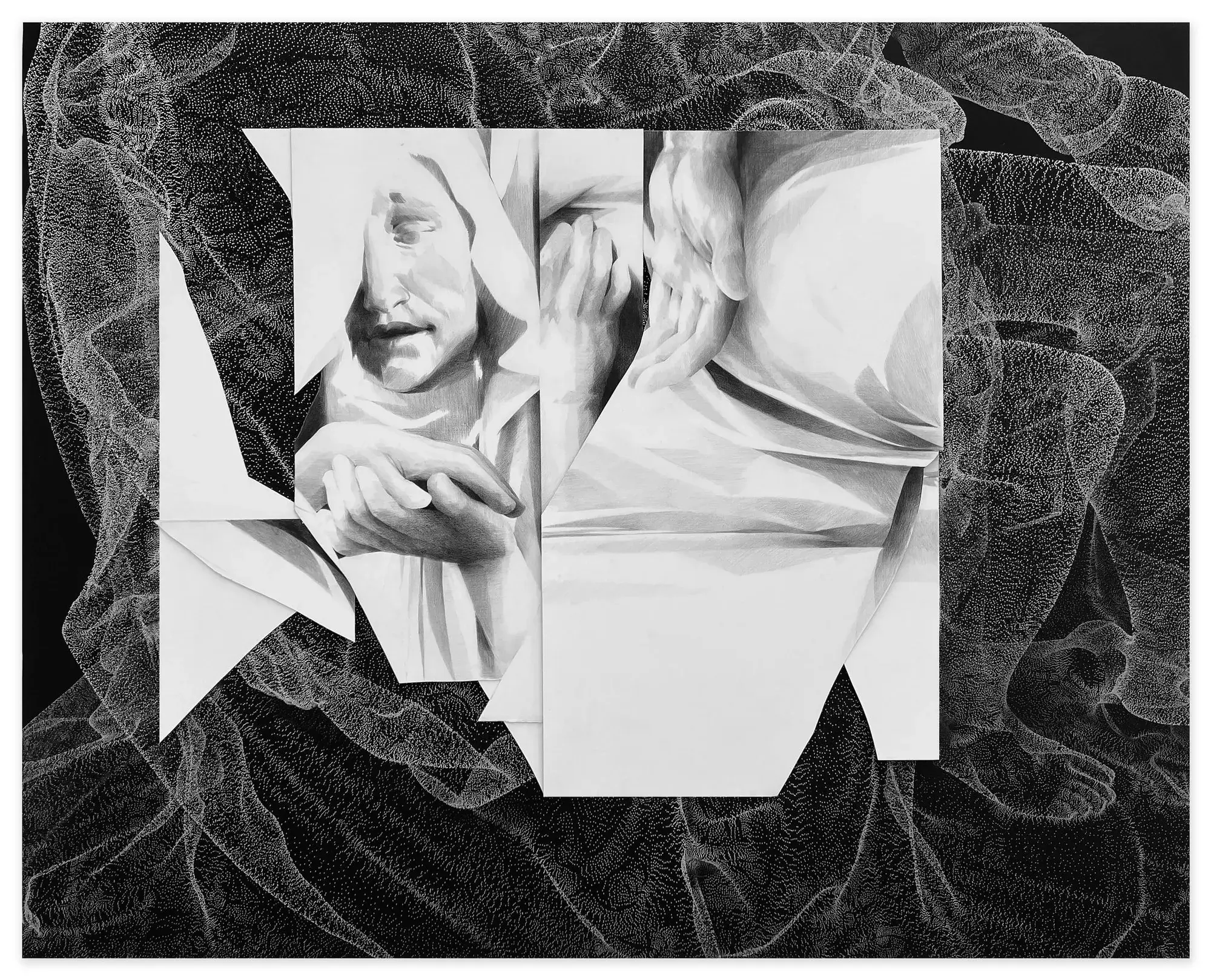 ‘Viconian Embers’ by Aaron Alexander Smyth, pencil drawing and archival pigment print on contact film mounted on mild-steel. signed verso.