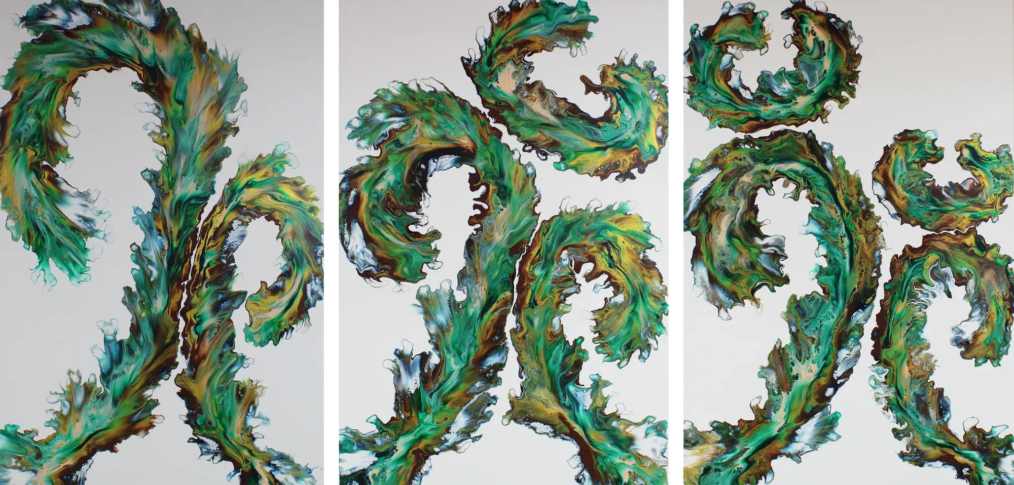 Self-Realisation triptych (2021) by Gavin Johnson, acrylic on canvas with high gloss varnish