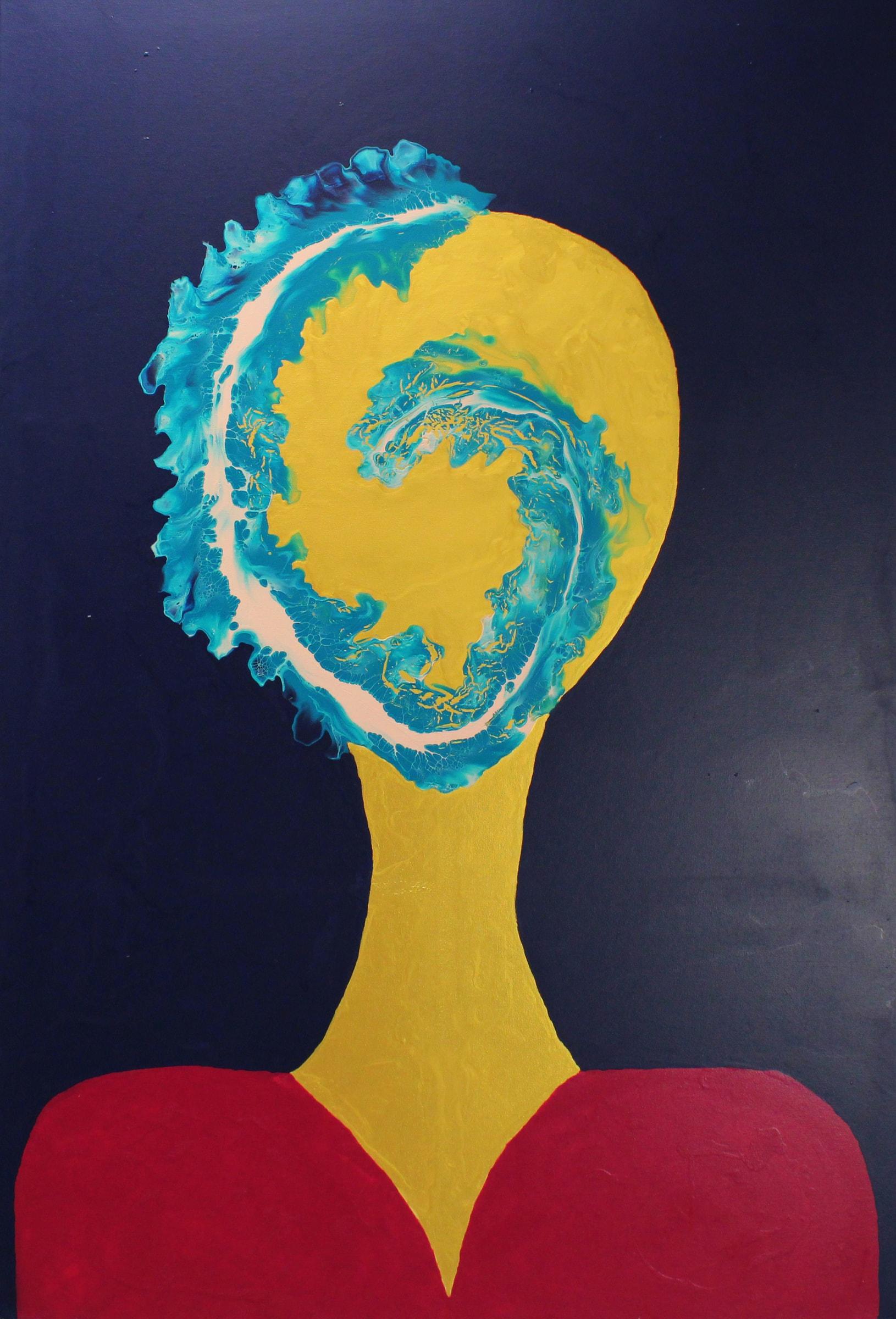 Beautiful Mind Turquoise - Communication and Clarity of thought Wisdom & Tranquillity (2021) by Gavin Johnson, acrylic on canvas with high gloss varnish
