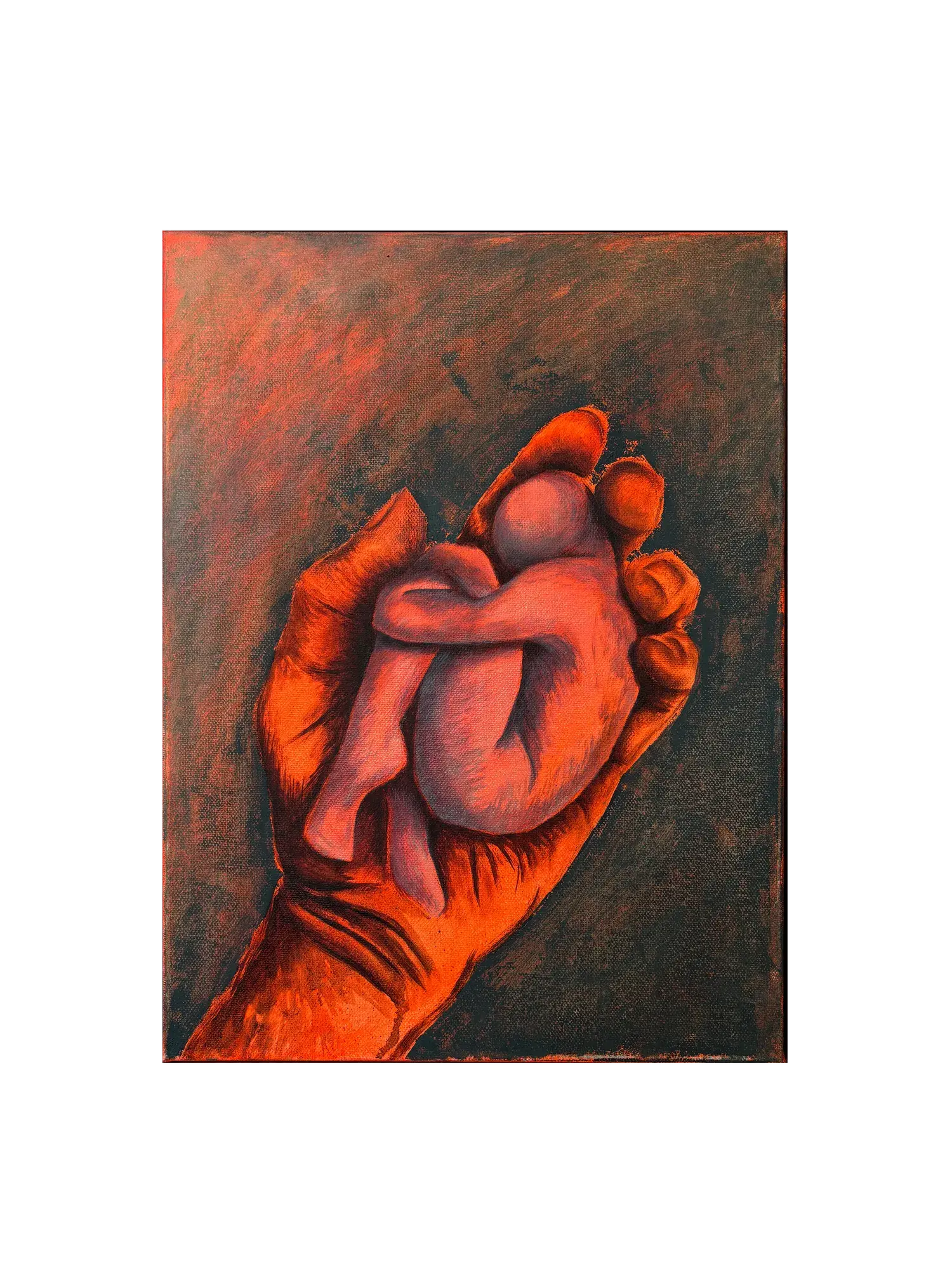 To Be Held: Child of Prometheus (2026) by Gretel Warner, oil and acrylic on canvas