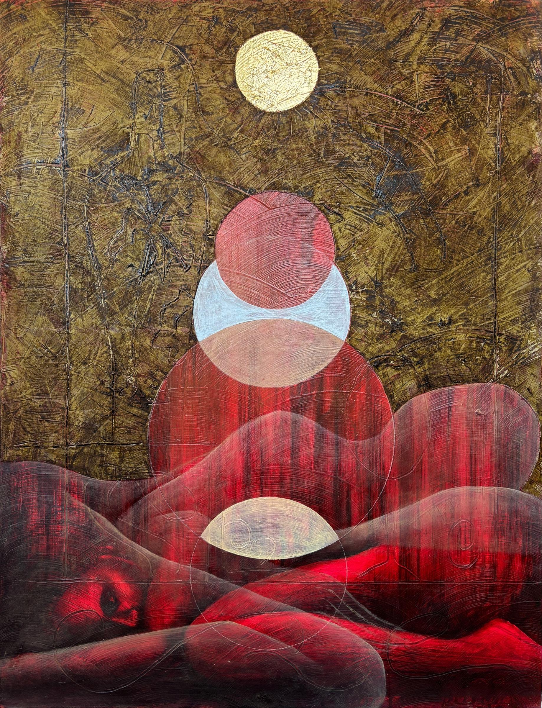 Until Your Light Returns (2026) by Gretel Warner, oil and gold leaf on textured canvas