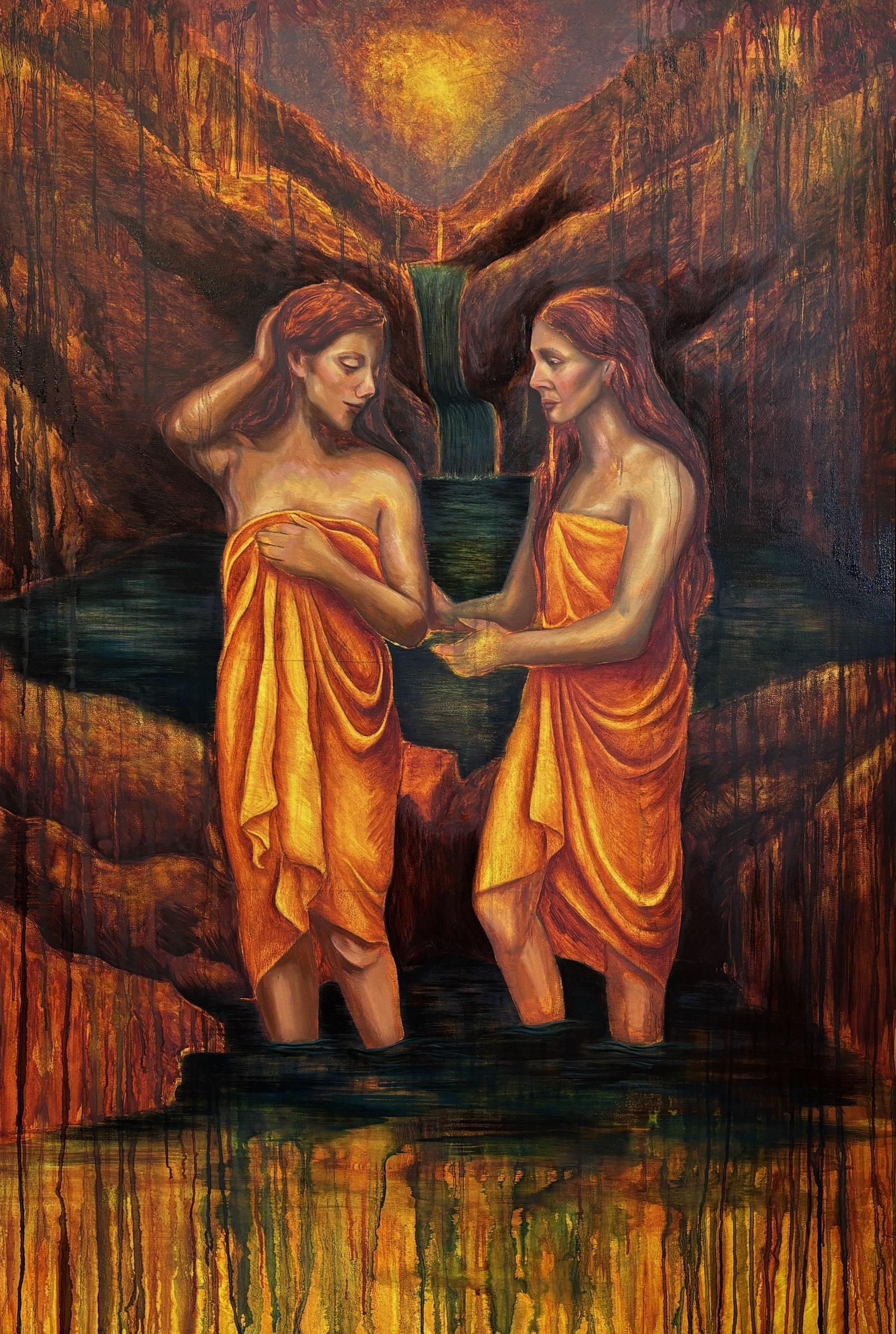 In Each Others Care (2025) by Gretel Warner, oil on canvas