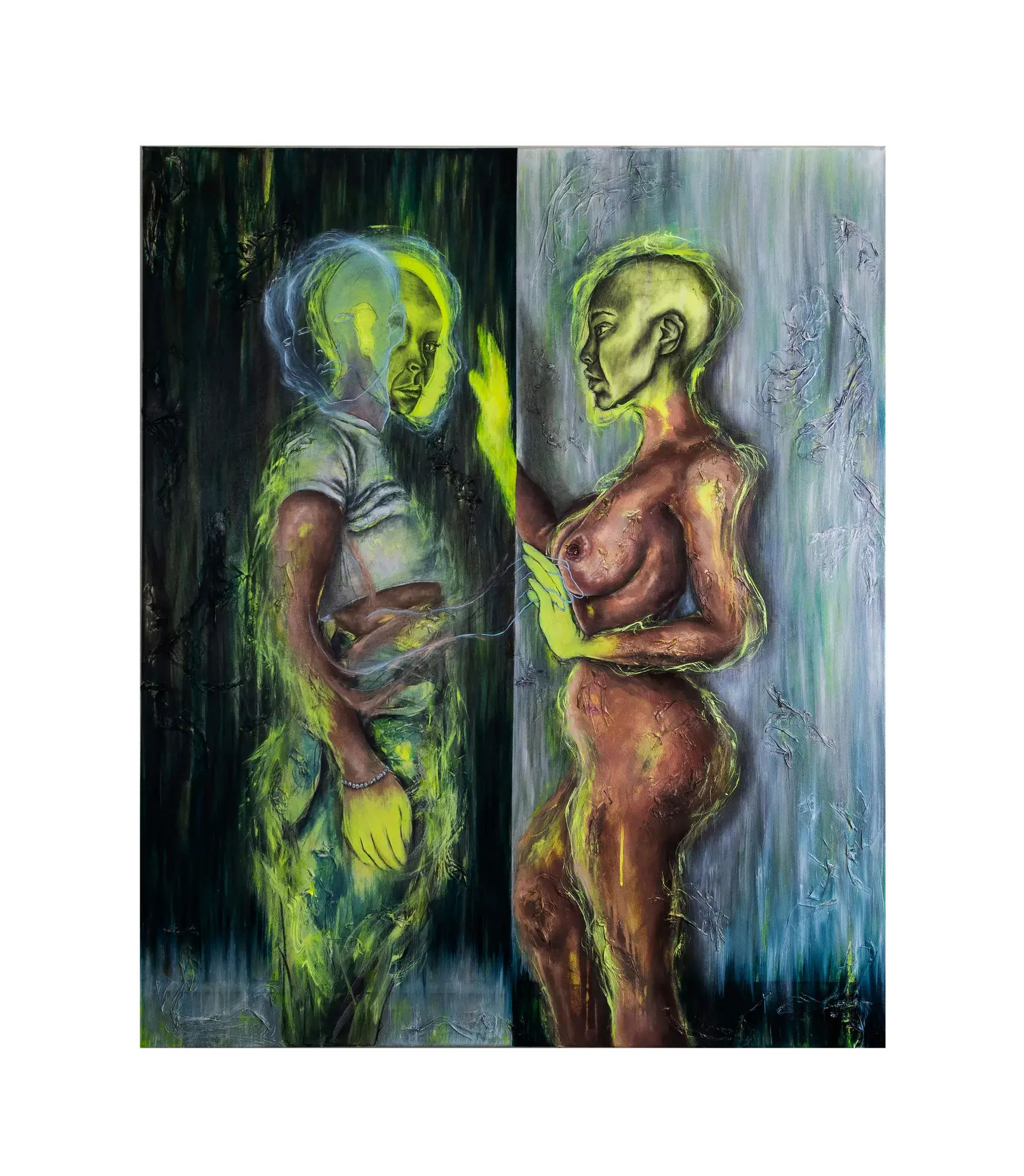 Why Do You Find It So Hard (2024) by Gretel Warner, oil, charcoal, collage, and acrylic on canvas