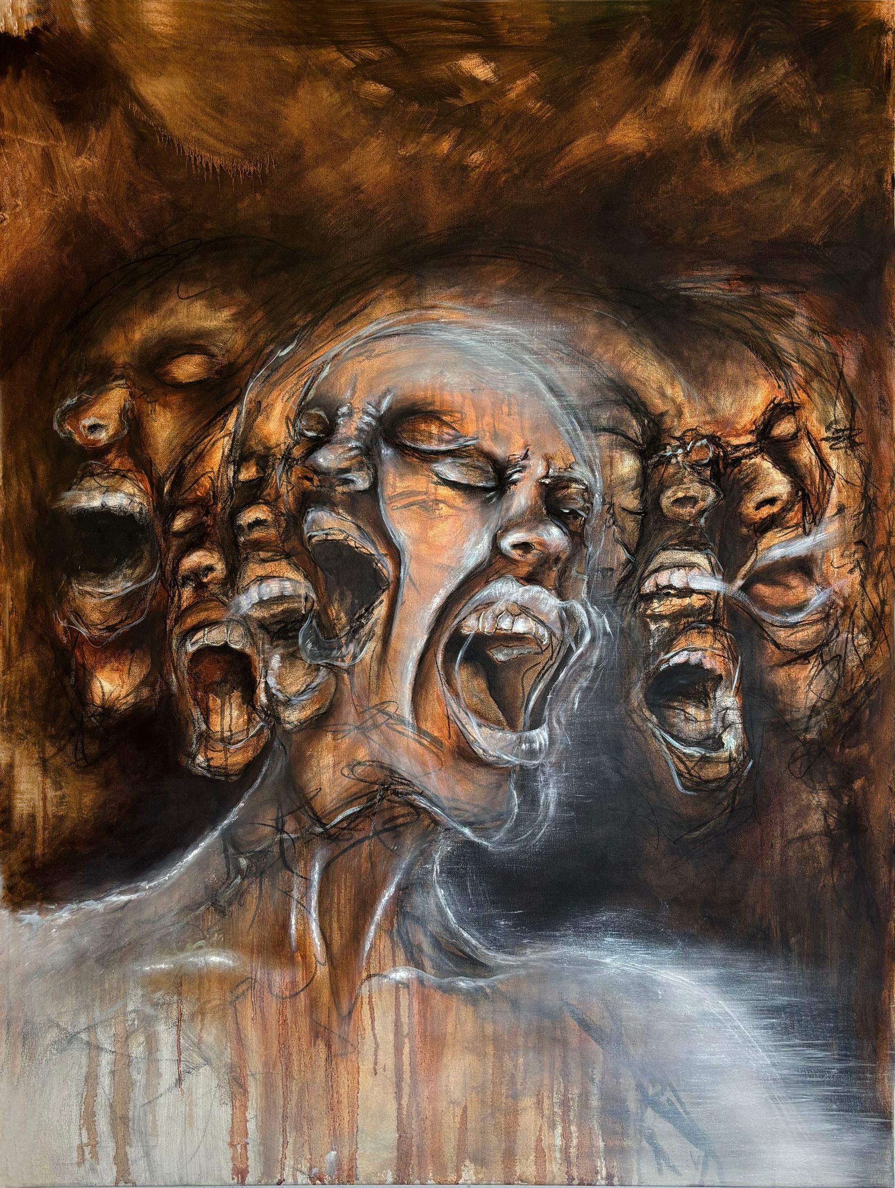 A Scream So Loud (Only the Hounds Could Hear) (2024) by Gretel Warner, oil and charcoal on canvas