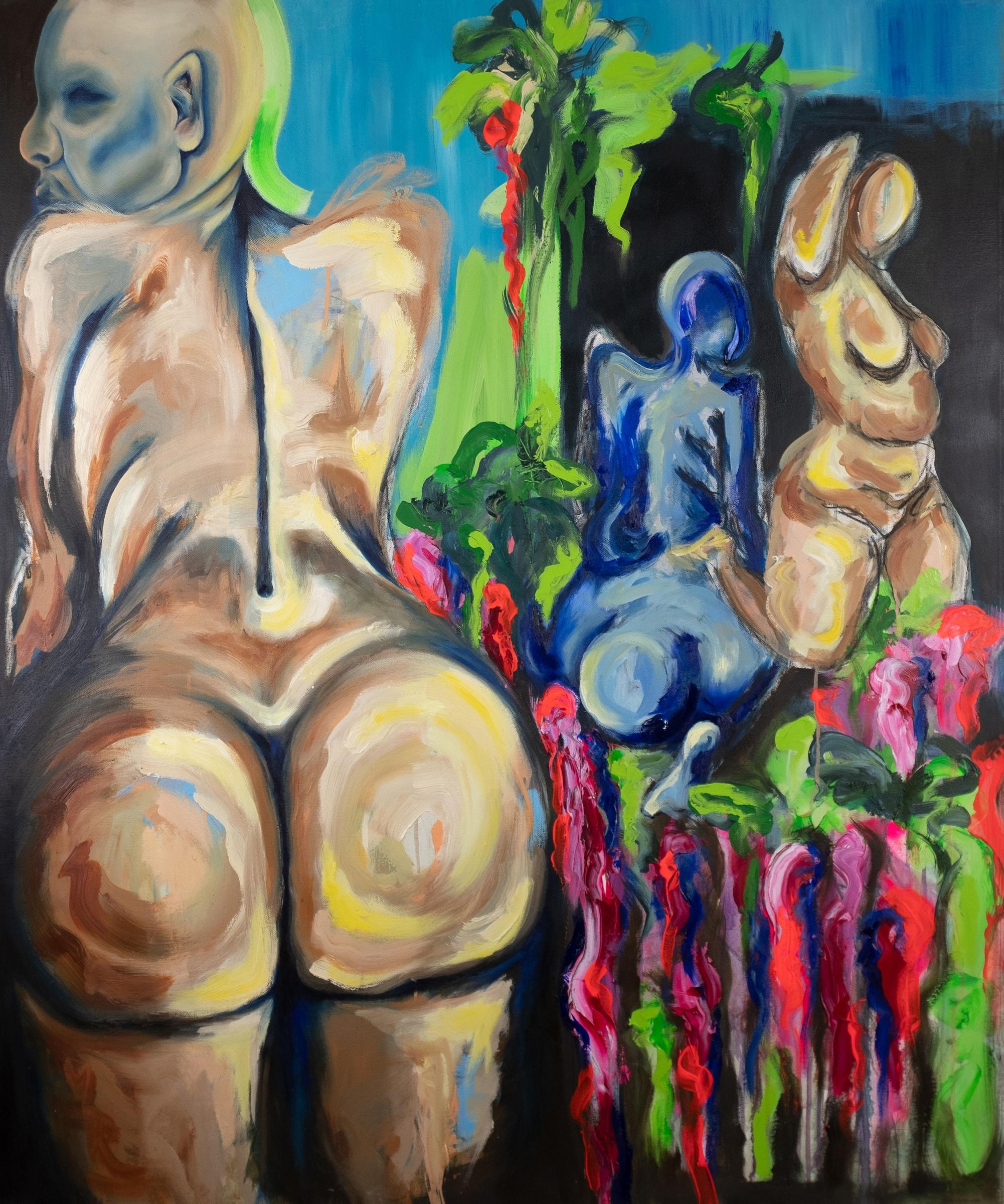 They Said ‘Life is a Bed of Roses (2022) by Gretel Warner, oil, acrylic and charcoal on canvas