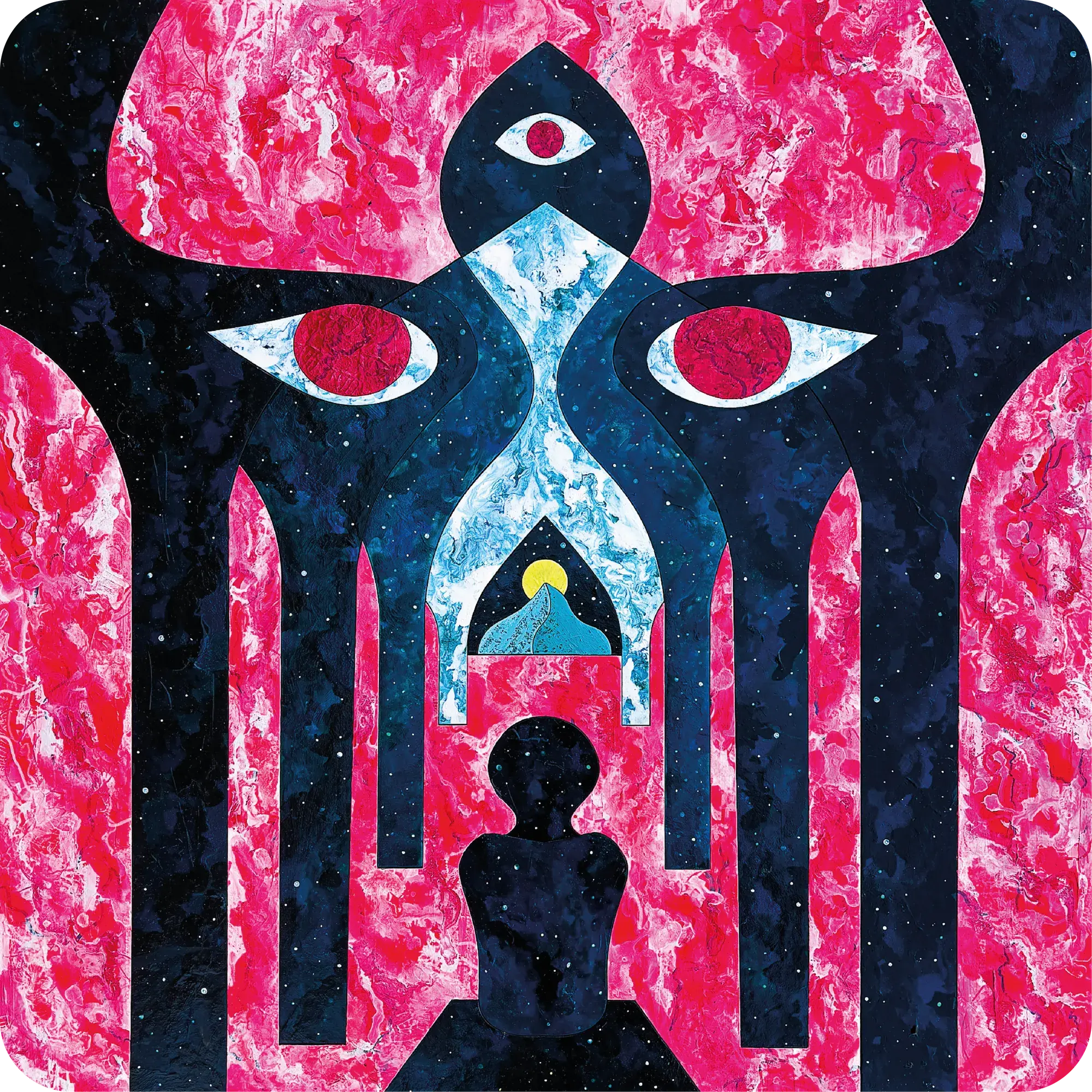 The Abyss Looks Back (2026) by Lewis Deeney, acrylic, spray paint & metallic pigment on laser cut, reconstructed board