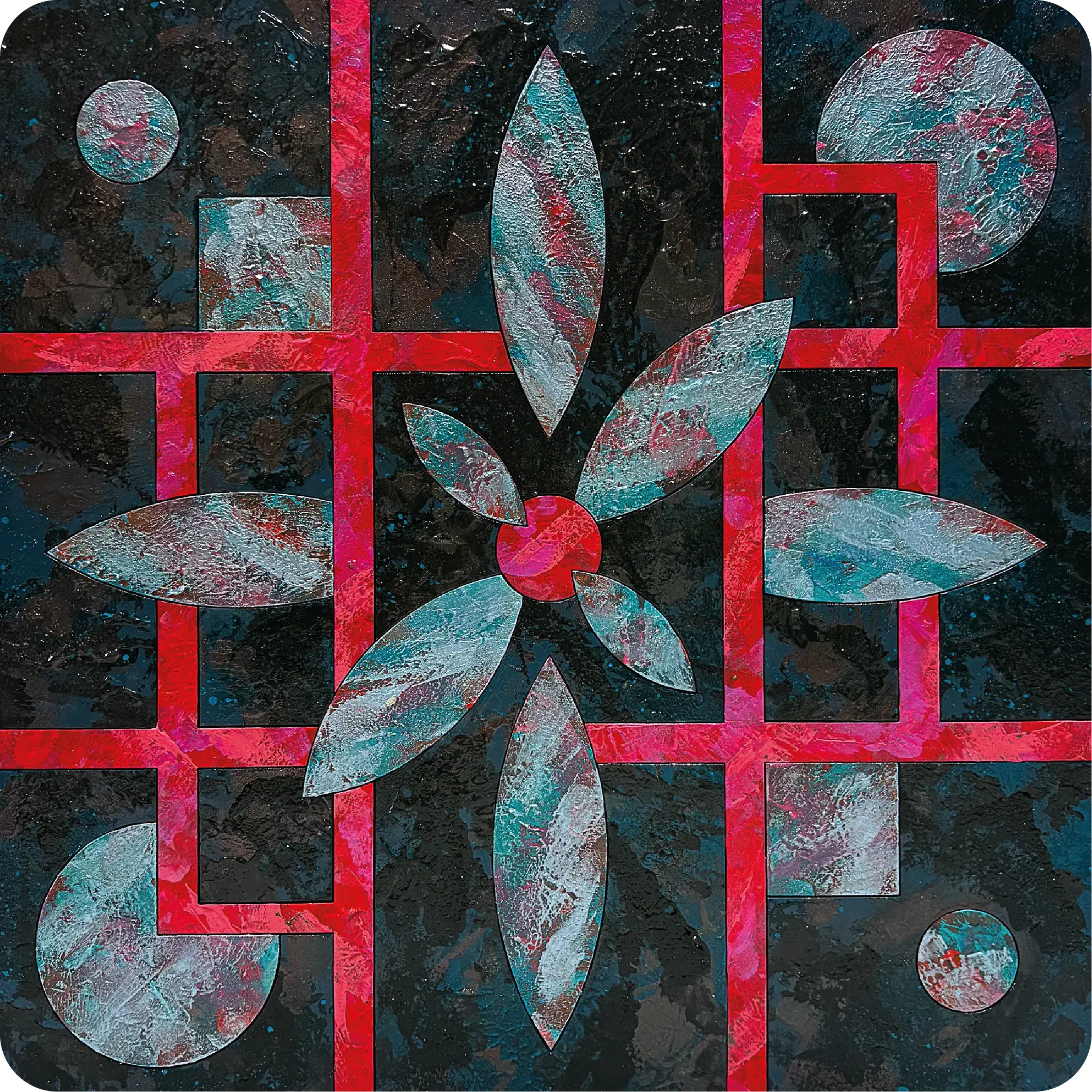 Decay & Growth IV (2025) by Lewis Deeney, acrylic, spray paint & metallic pigment on laser cut, reconstructed board