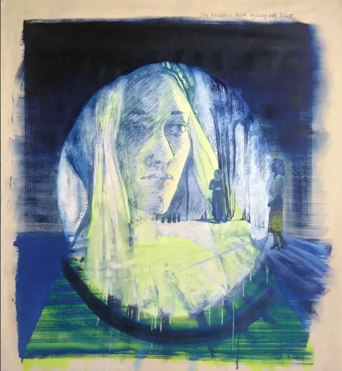 The Reception Room (2025) by Lucy Cade, oil and pigment marker on canvas