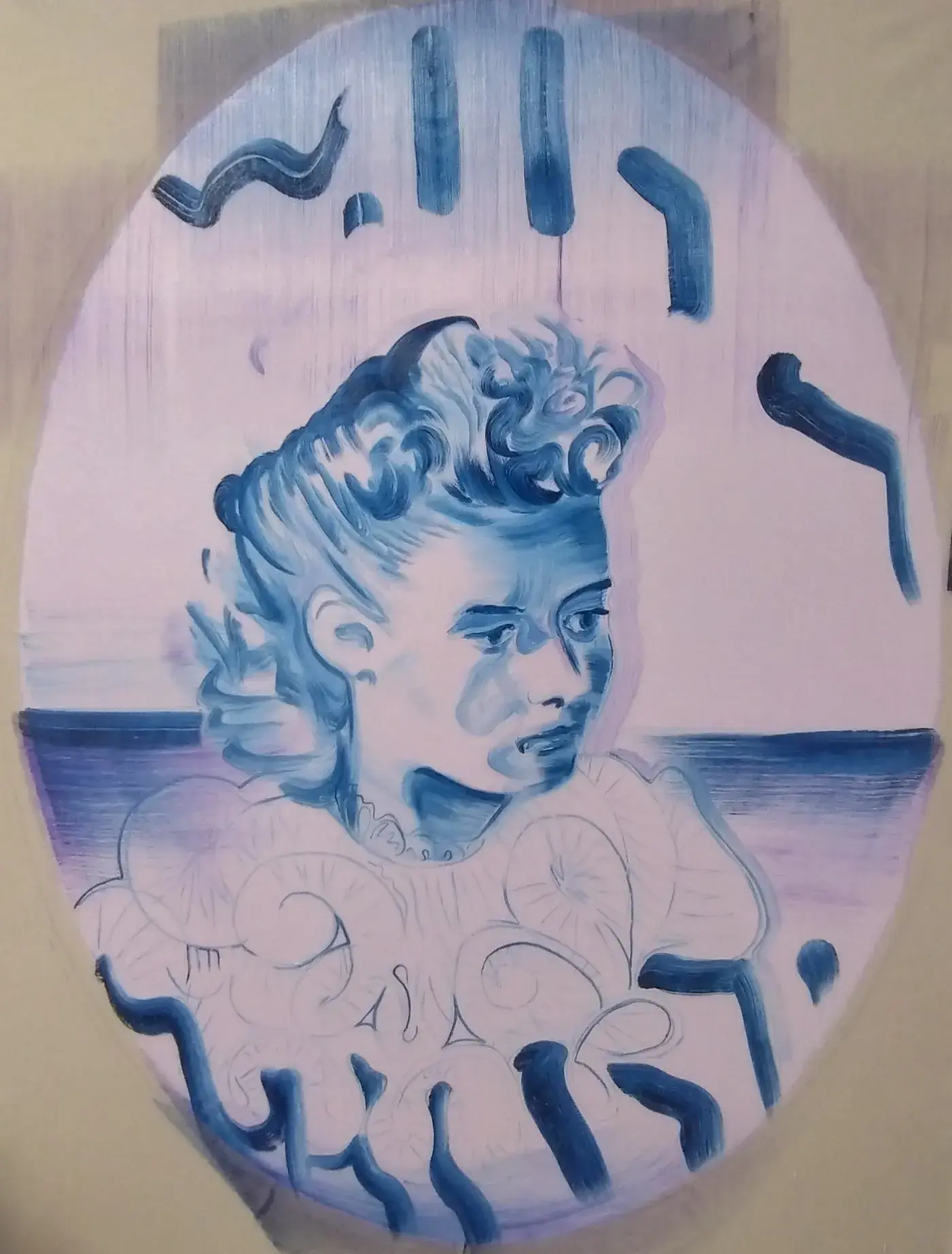 Glyph Girl (2025) by Lucy Cade, oil on canvas