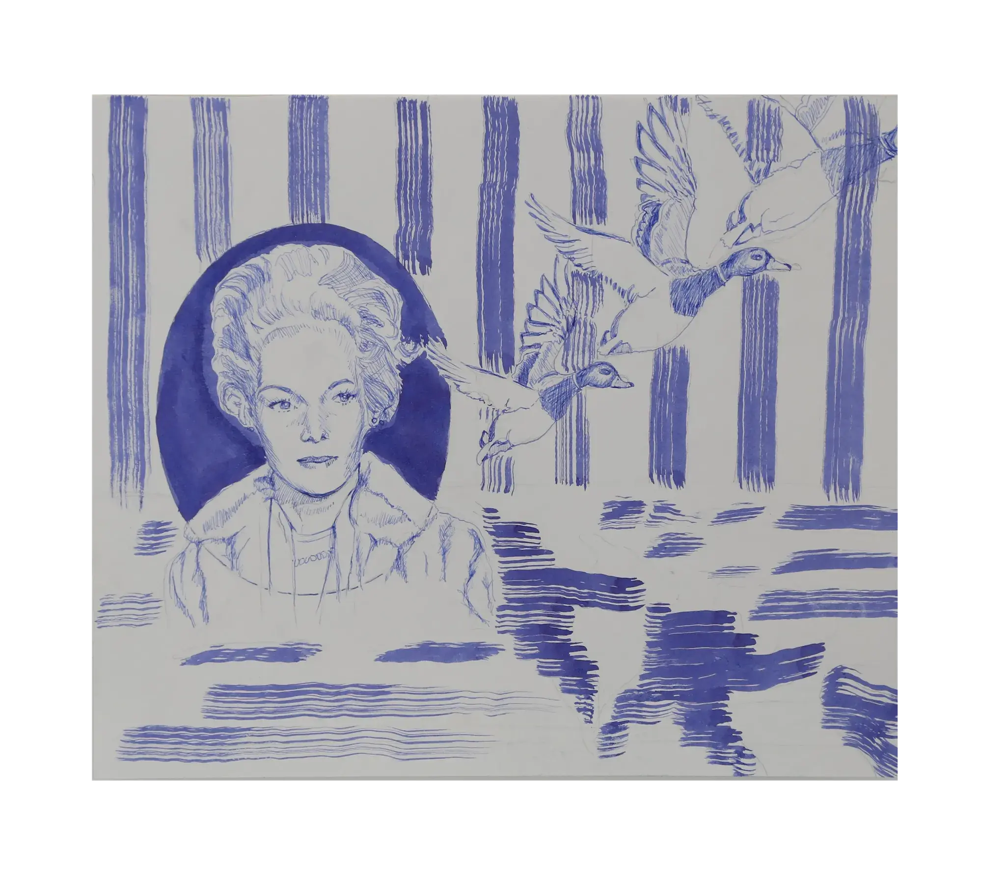 Ducks in a Row (2025) by Lucy Cade, ink on cartridge paper