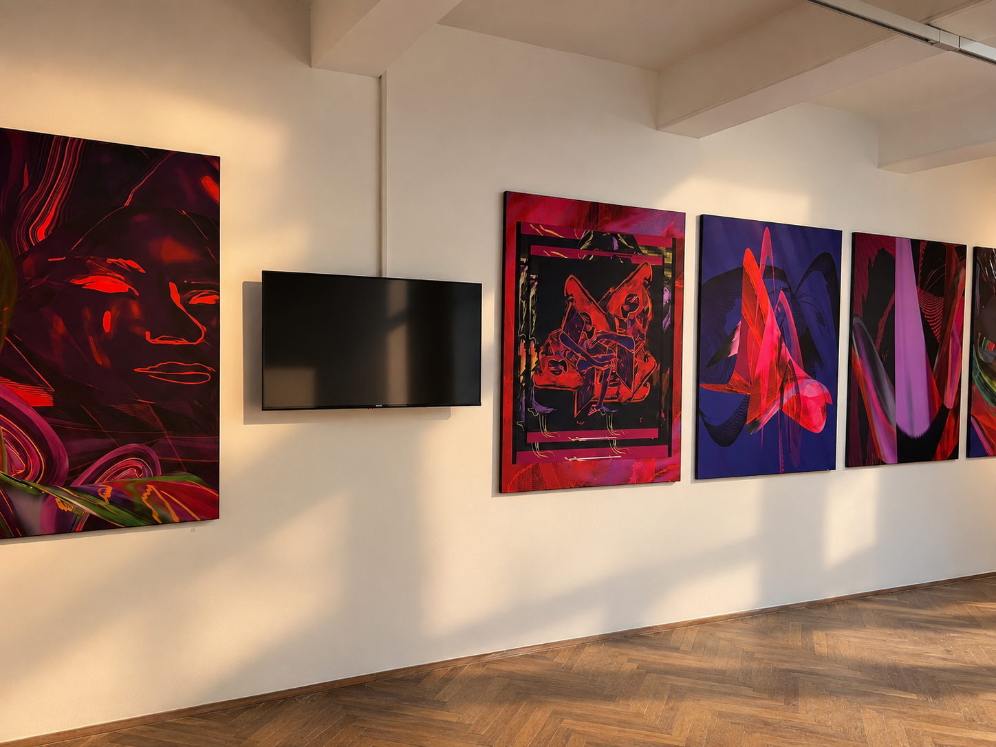Installation view of Elliott Nicole J. Waller’s work in a gallery at Palazzo Mora, Venice