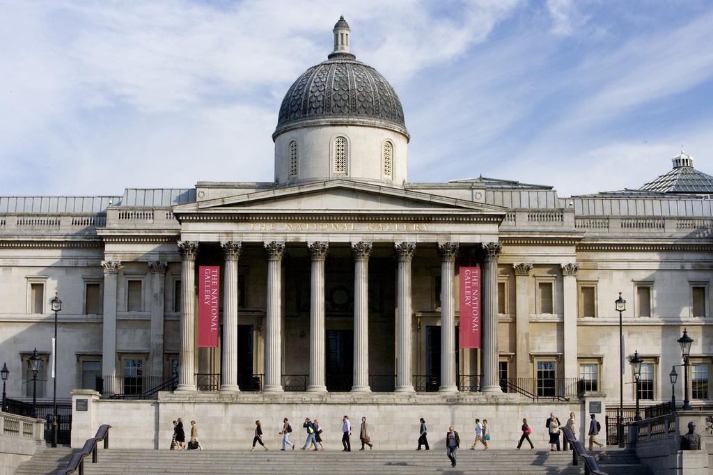 The National Gallery building on Trafalgar Square, London